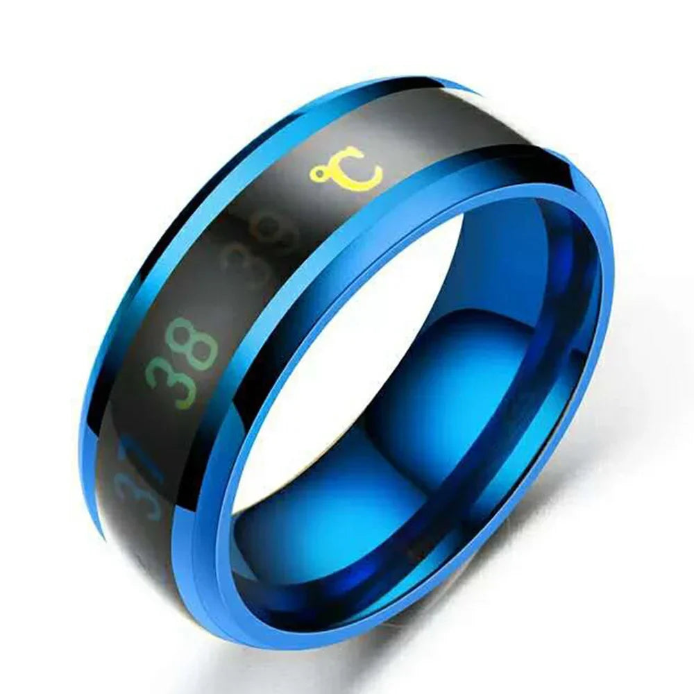Size 6-13# Intelligent 38 Temperature Men Women Ring Stainless Steel Simple Creative Couple Mood Changing Number Finger