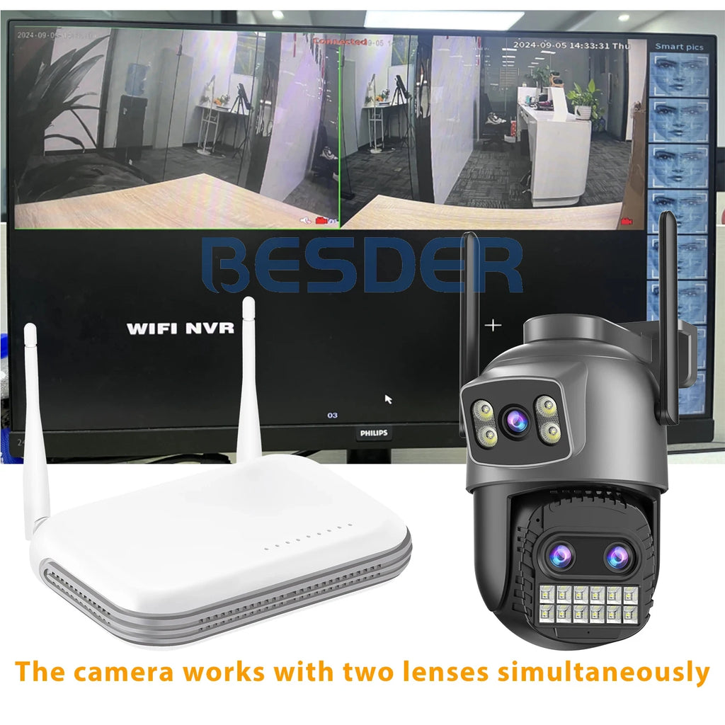 BESDER 15MP Wifi Camera PTZ Outdoor Dual Screen 10X Digital Zoom Human Detection 10MP Security IP Camera Surveillance O-Kam Pro
