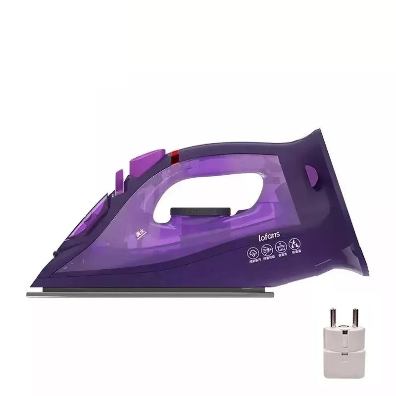 Cordless steam iron purple and black with two-pin plug adapter included