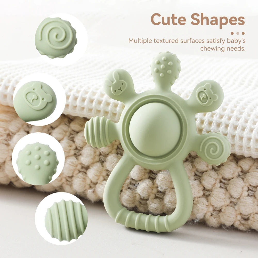 Baby Rattle Silicone Teether Food Grade Teething Rattle Baby 0-12 Toys Sensory Toys for Toddlers Silicone Hand Bell Silicone Toy