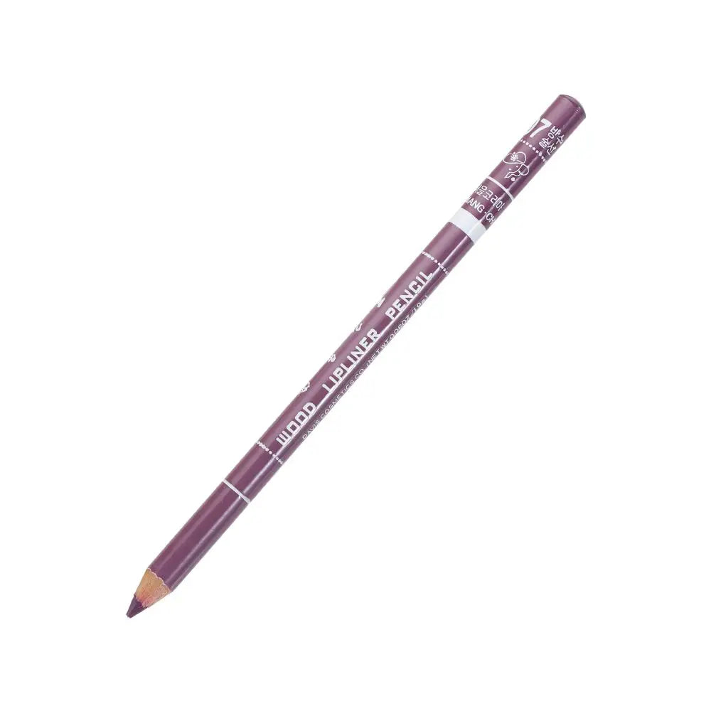 Professional dark purple wooden lip liner pencil for precise, waterproof makeup application, isolated on white background.