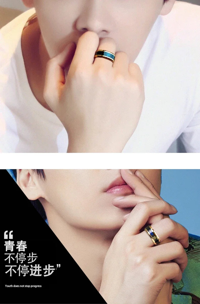 Size 6-13# Intelligent 38 Temperature Men Women Ring Stainless Steel Simple Creative Couple Mood Changing Number Finger