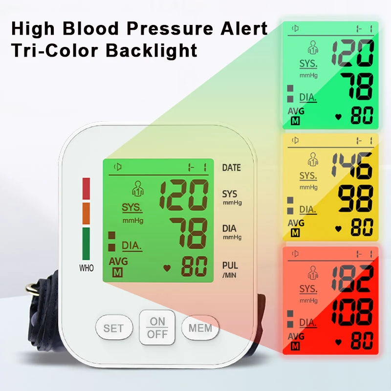 LCD Backlight Blood Pressure Test Kit Upper Arm BP Monitor Automatic Tonometer Digital Sphygmomanometer for Home Use Health Care