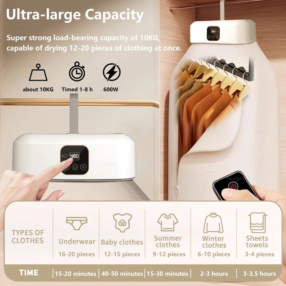 Tidesmit portable electric clothing dryer featuring UV sterilization, remote control, and foldable laundry design