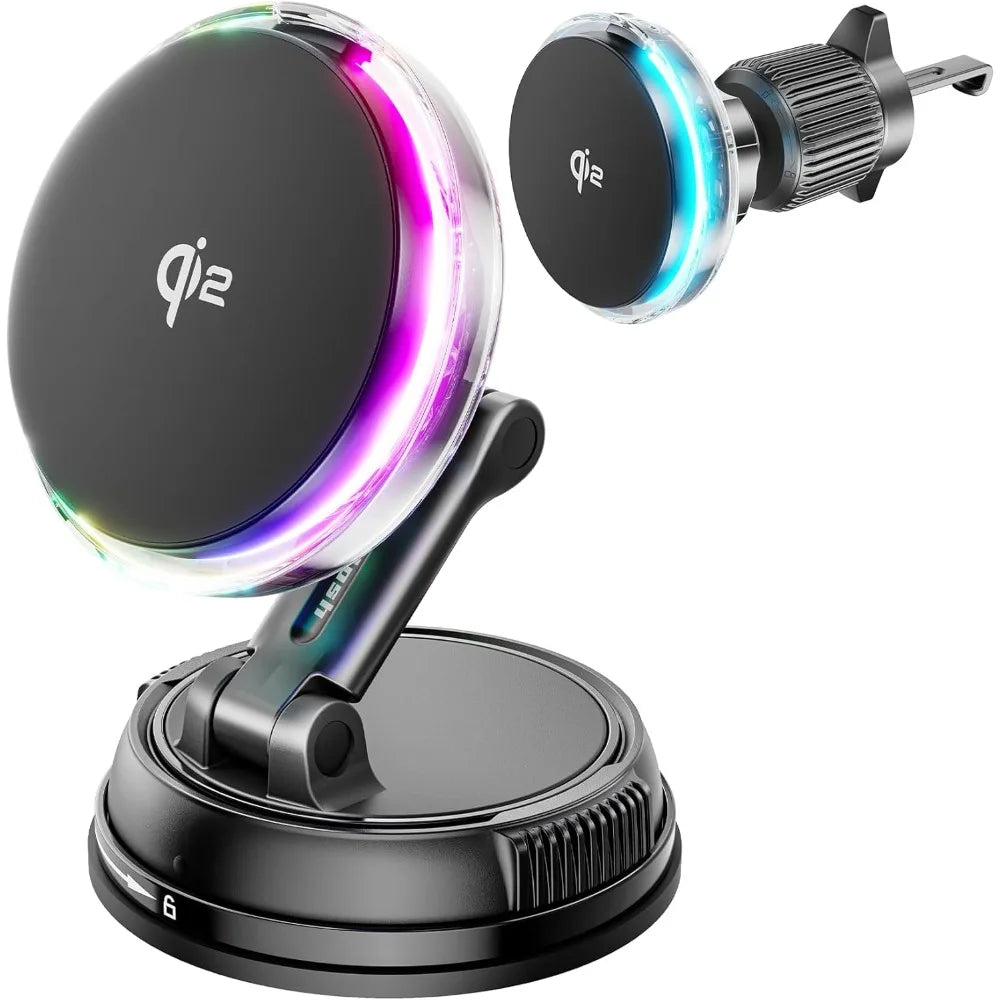 Magnetic Wireless Car Charger with RGB Cooling Fan - Black black Tidesmit