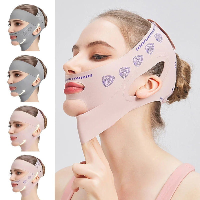 Double-deck V line face slimming bandage and chin lifting strap for facial contouring and tightening mask tool.