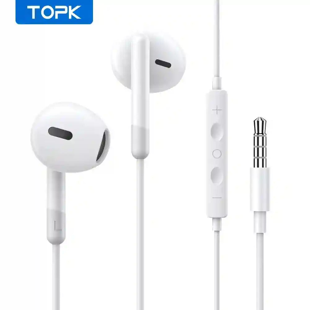 Wired Earphones With Microphone - 3.5mm In-Ear Noise Isolating Headset White F24 Tidesmit
