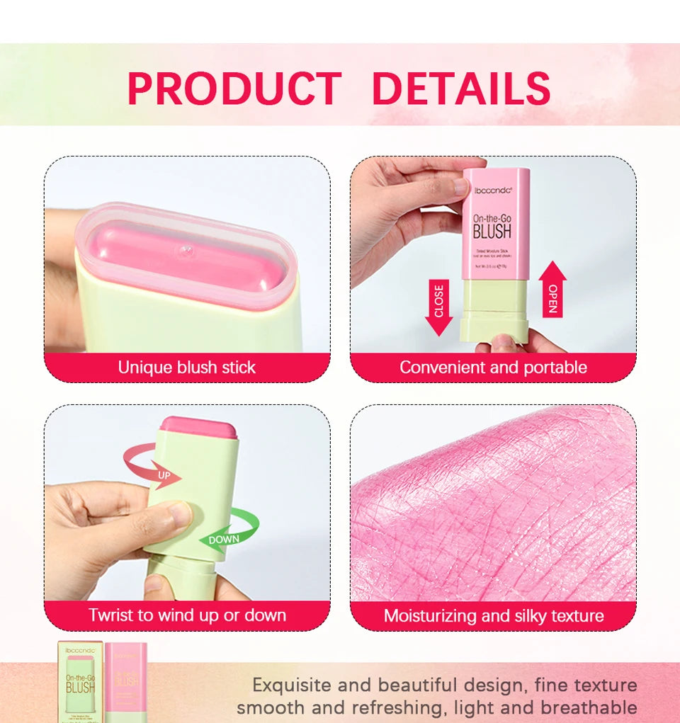 Tidesmit rotating blush cream stick in orange with waterproof long-lasting moisture for natural face makeup look