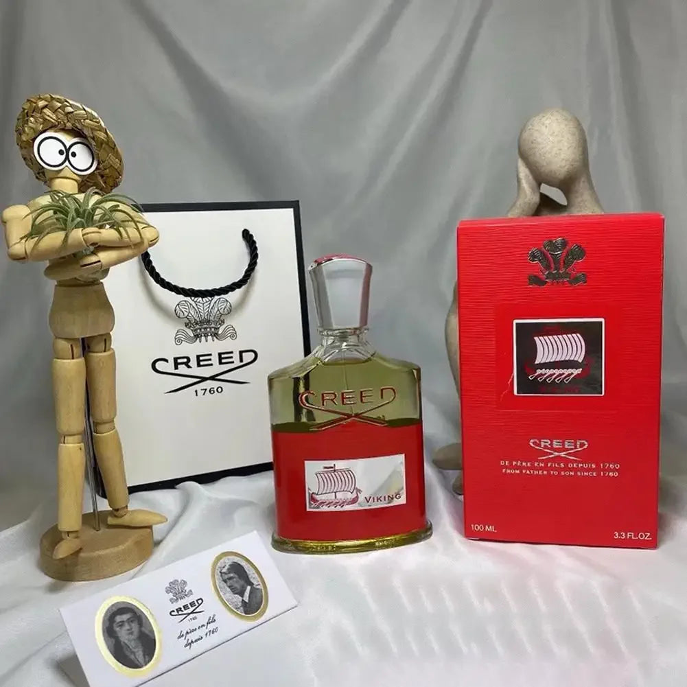 Creed Viking Eau de Parfum, 100ml spray bottle with red label. Unisex luxury fragrance in iconic Creed glass flacon.
