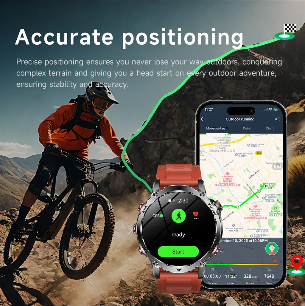 GPS Outdoor Military Smart Watch Men 1100mAh Large Battery Flashlight+SOS COMPASS Bluetooth Call 10ATM Waterproof Sports Watches
