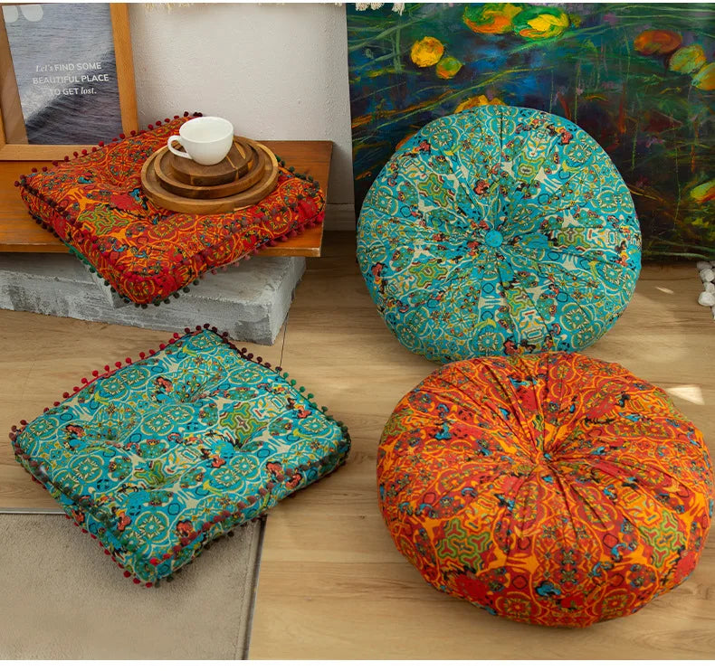 Bohemian Style Thickened Cotton Linen Cushion for Ground Lazy People with Moroccan Window Tatami Mat Pillow Puff Cushion That