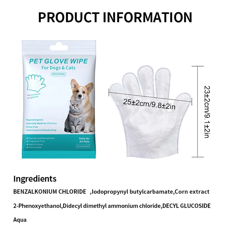 Disposable pet wash-free cleaning gloves for dogs and cats. Gentle, rinse-free wipes for easy pet grooming and deodorizing.