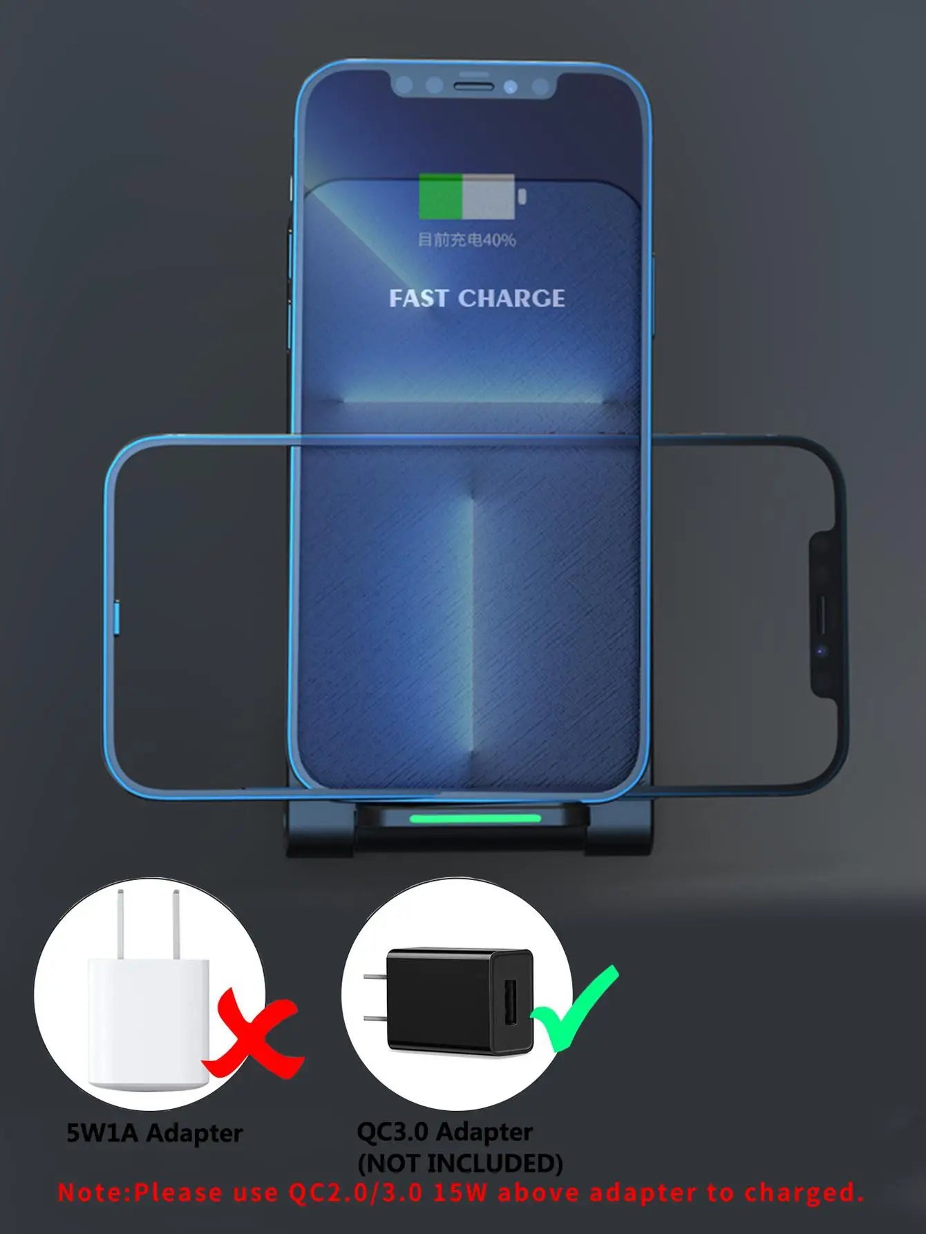 15W Foldable Wireless Charger Stand - Qi Certified Fast Phone Holder Tidesmit