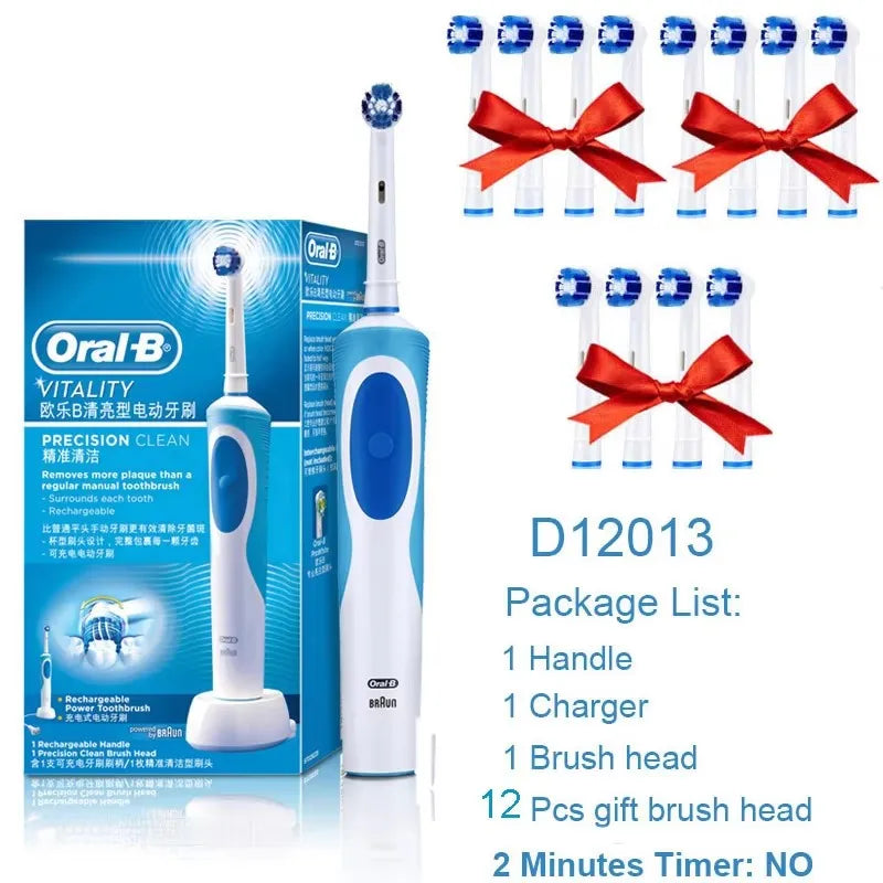 Electric toothbrush set, white and blue handle, charger and 12 gift brush heads