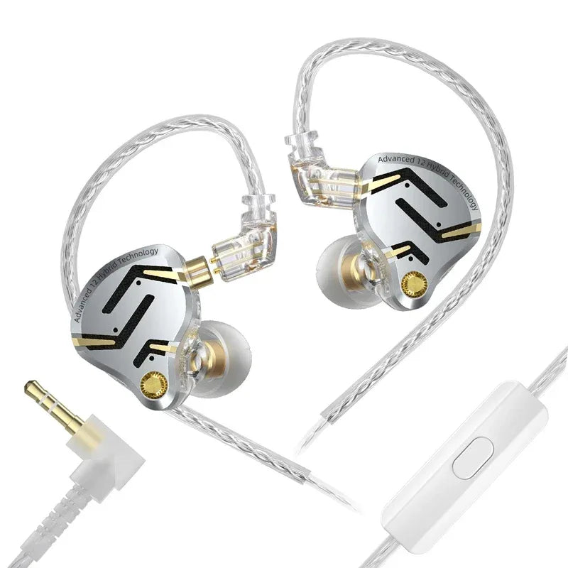 Wired Hybrid IEM Earphones HiFi Bass Gaming Audio | Tidesmit silver with mic Tidesmit