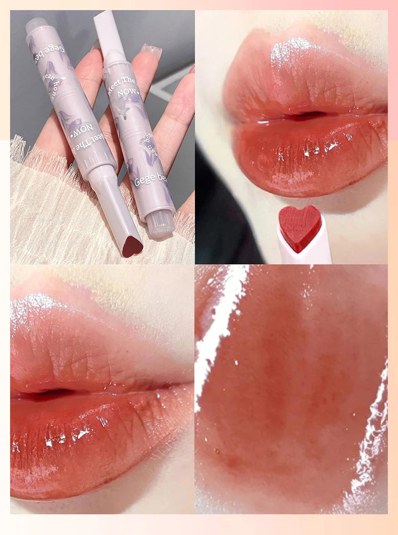 Gege Bear Floral Whisper heart-shaped lipstick in a glossy, moisturizing jelly finish for high-shine lip makeup.