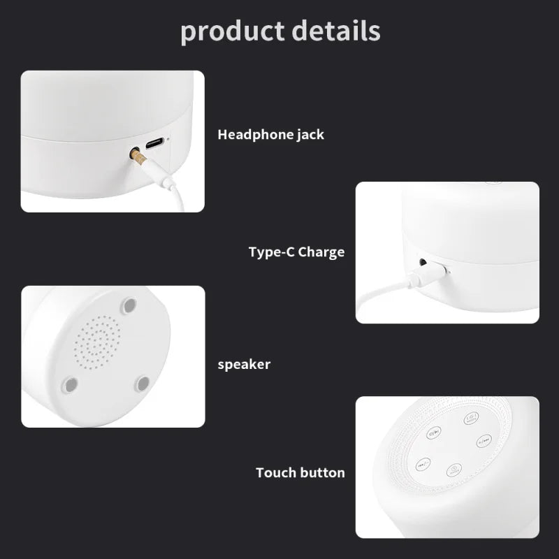 Portable White Sound Machine Baby Soother Adjustable Night Light with 12 Soothing Sounds 7 Lighting Colors Timer for Baby Sleep