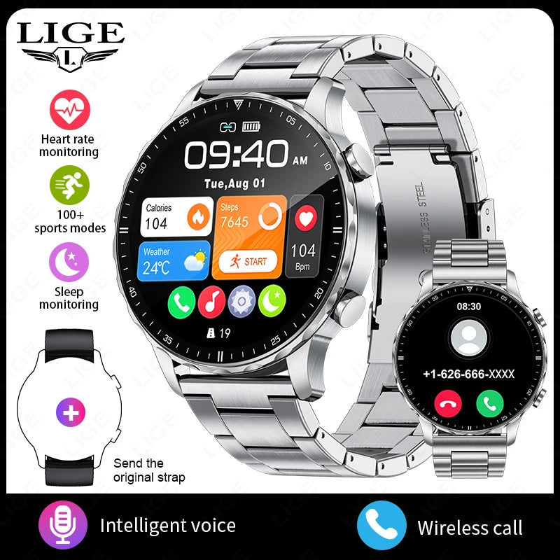 LIGE 2026 New Outdoor Sports Smart Watch Men 1.85“ HD Screen Heart Rate Bluetooth Call IP68 Waterproof Business Smartwatch Men