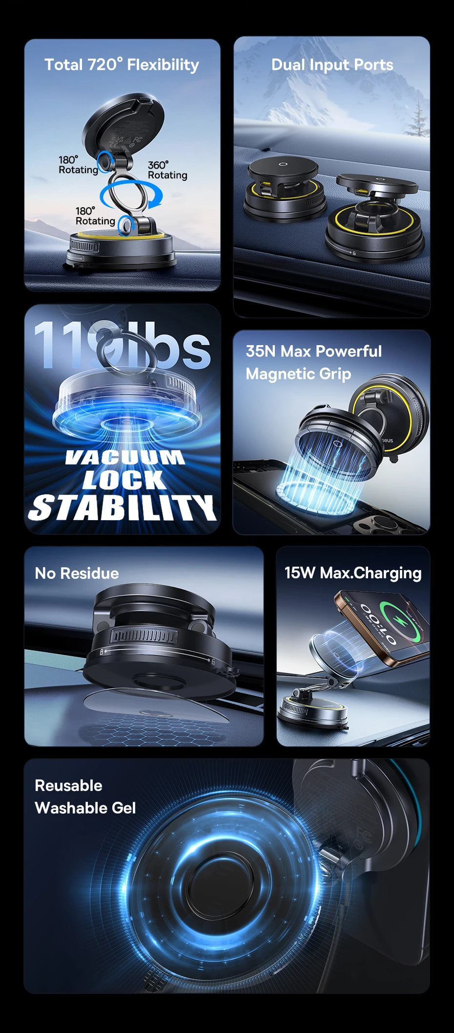 Magnetic Car Phone Holder | 360 Rotation Mount | Silver Tidesmit Tidesmit