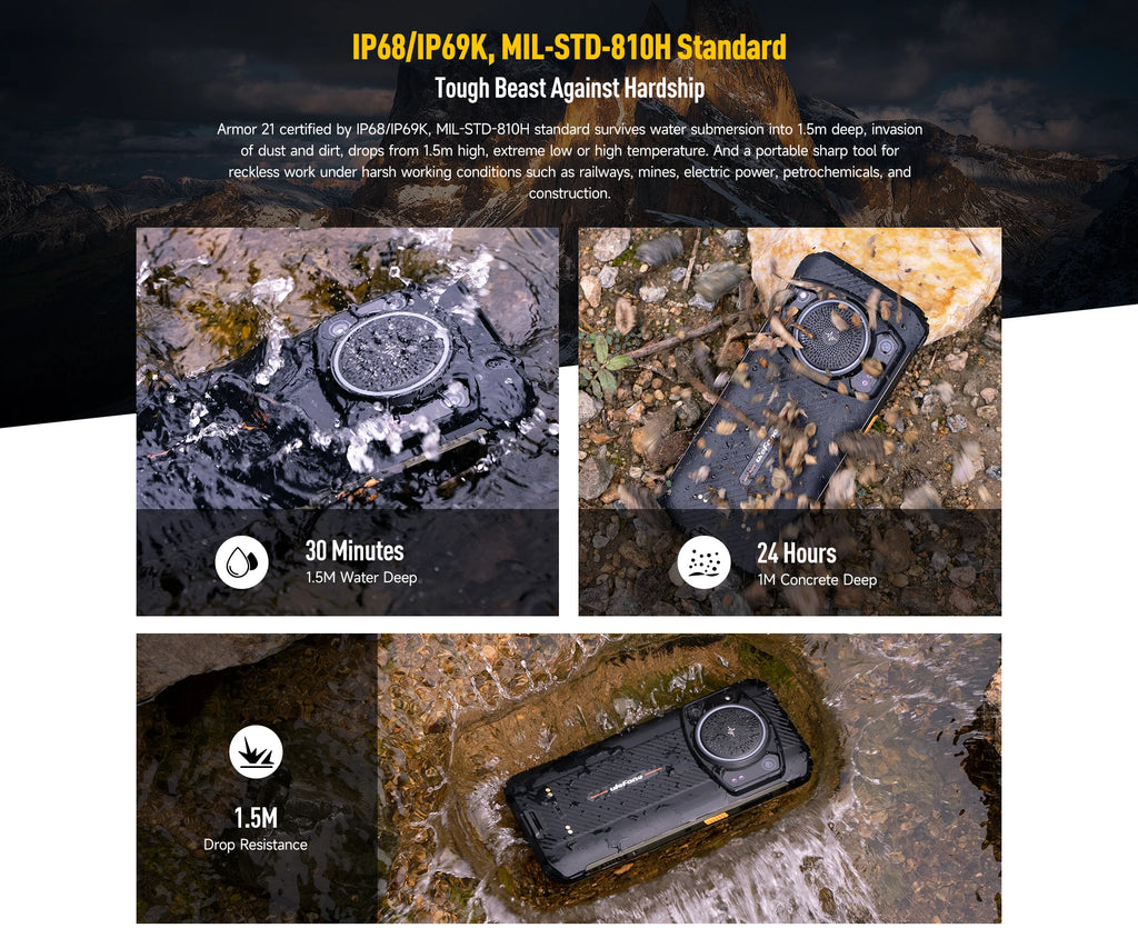 Ulefone Armor 21 16GB RAM 256GB ROM ，Android15  Helio G99 6nm, 64MP Camera,24MP Night Vision Camera ,9600mAh.6.58"120Hz.NFC