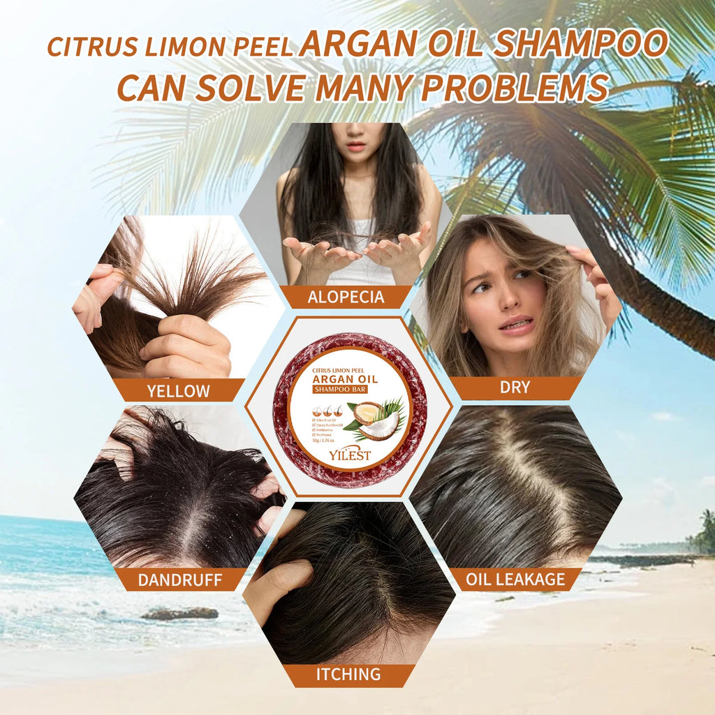 4 Pcs Argan Oil Shampoo Bar - Supports Hair Retention, Repairs Damaged Frizzy Hair, Gentle Scalp Moisturizing Treatment.