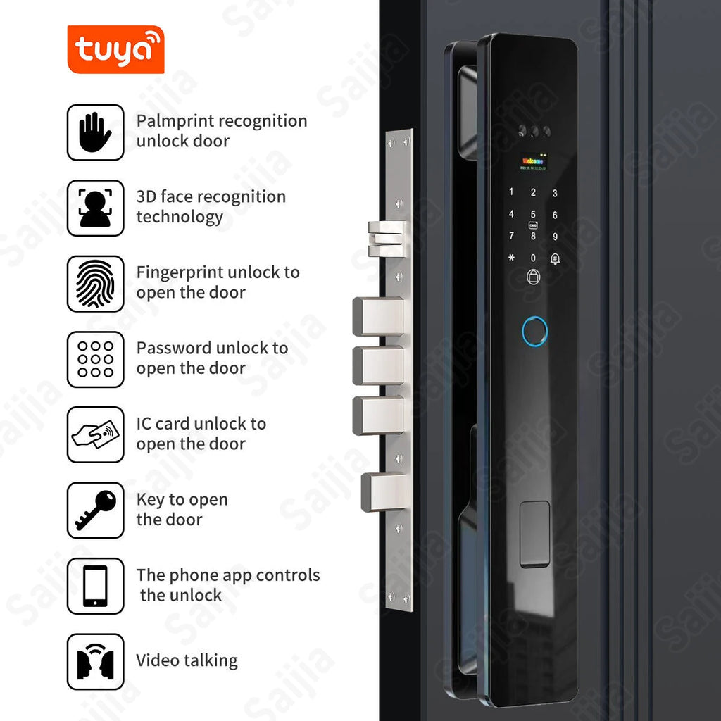 2026 Tuya Palm Smart Door Lock Rfid IC Card Wifi Camera Video Call Security Door Lock Front Door Electric Fingerprint Lock