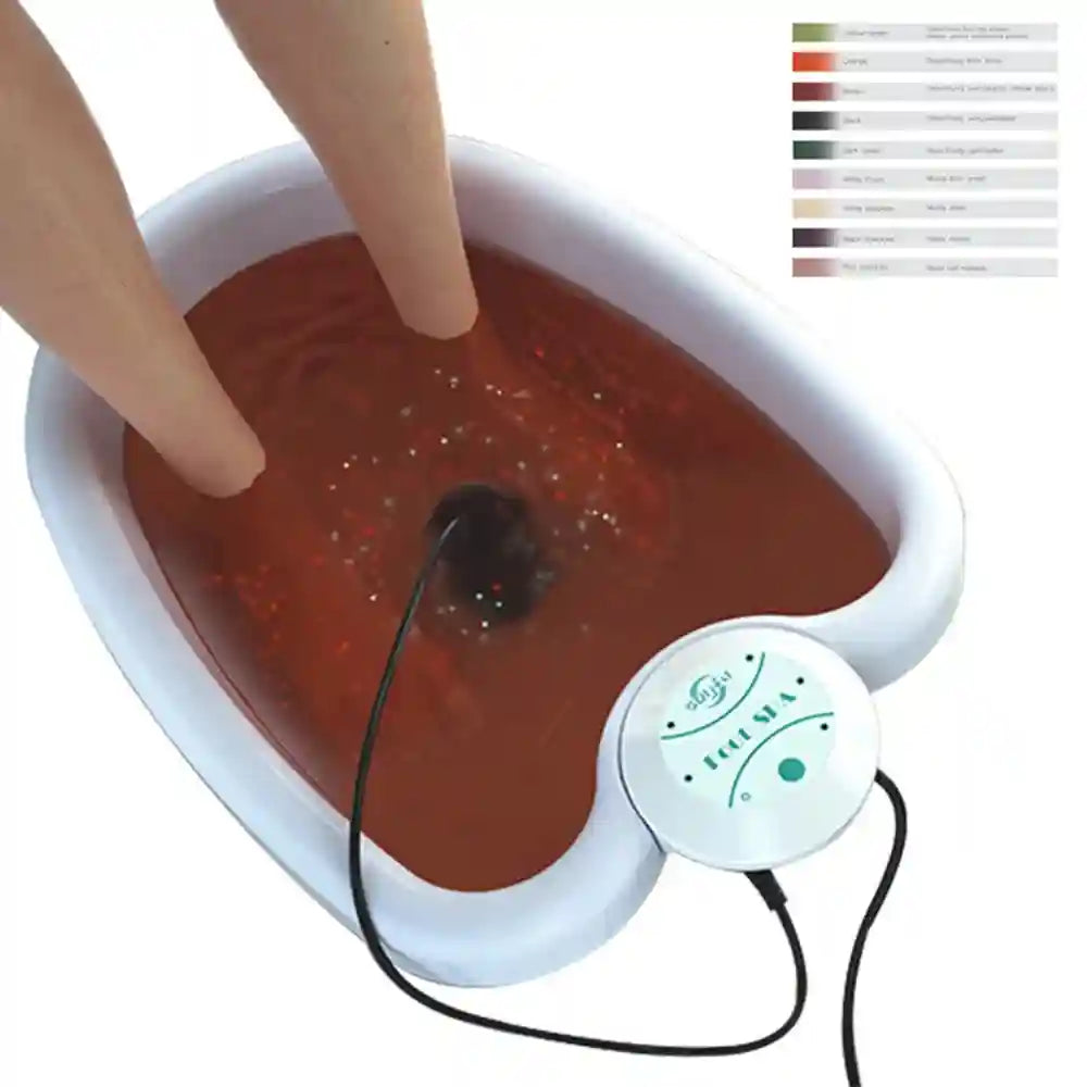 Stainless steel ion detox foot bath machine with round array for home spa hydrotherapy purification treatment.