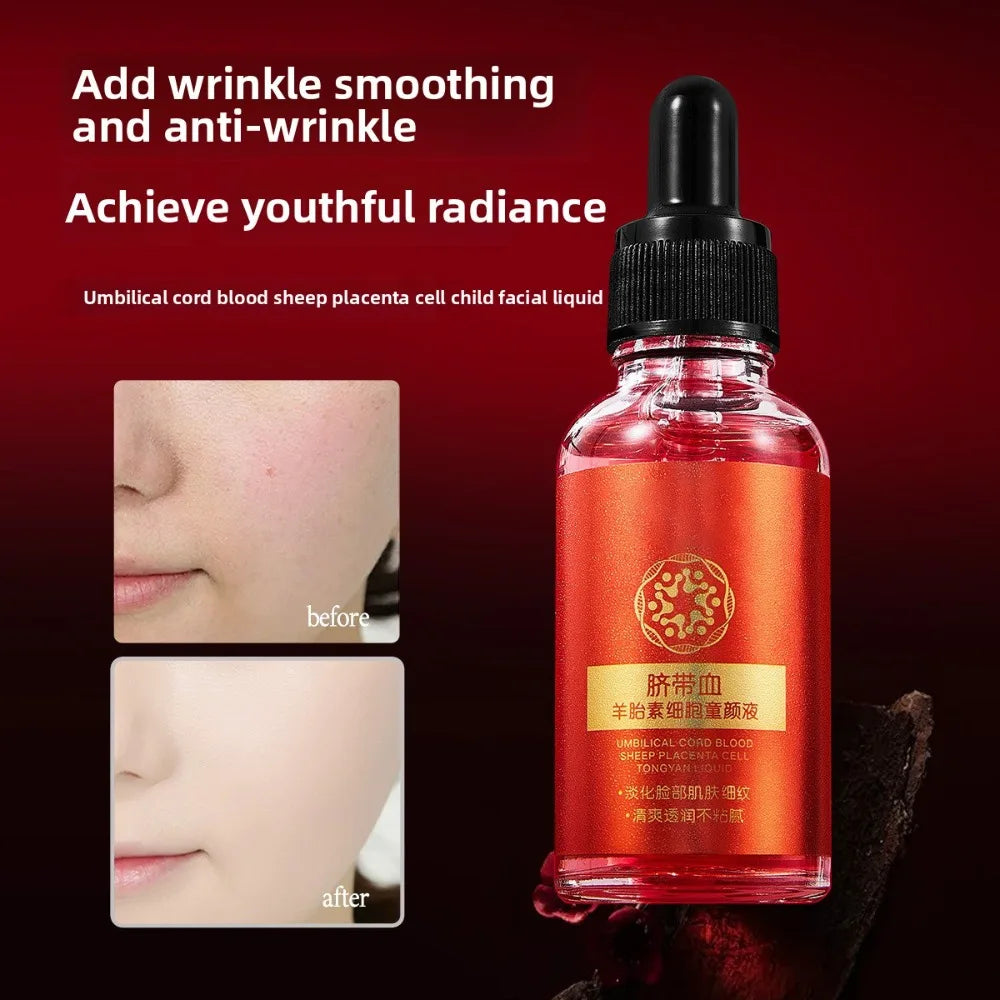 30ml Umbilical Cord Blood Sheep Placenta Serum in red dropper bottle for anti-aging, moisturizing, and delicate skin.