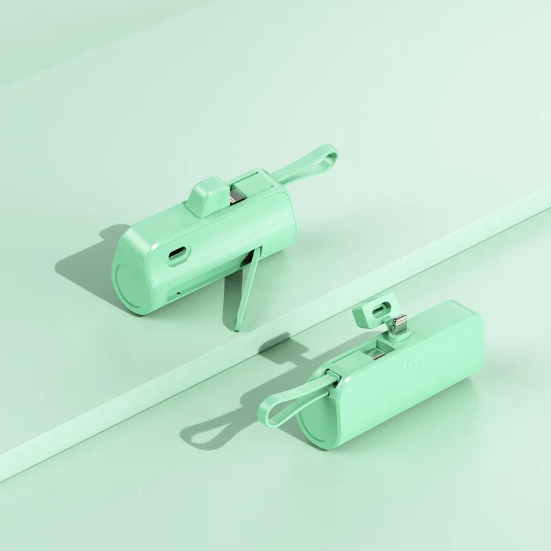 Portable Charger 5000mAh with Built-in Cable - Compact Fast Power Bank Green - Apple plug -1 5000mAh Tidesmit