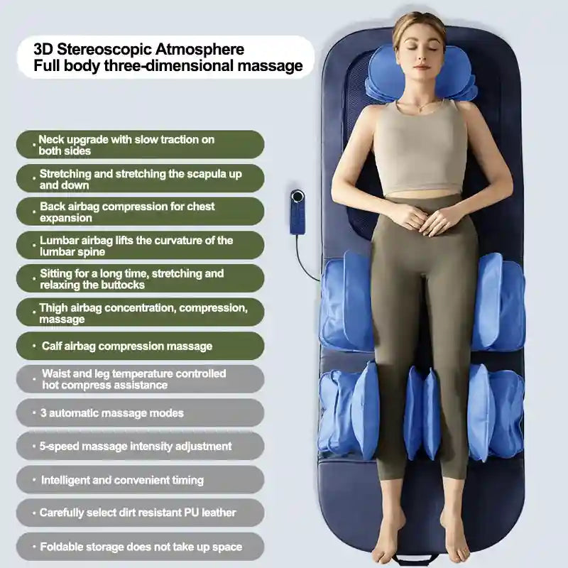 Full Body Massage Mattress with Airbag Relief & Heat Therapy Massage Cushion Tibetan Blue China Mainland Tidesmit