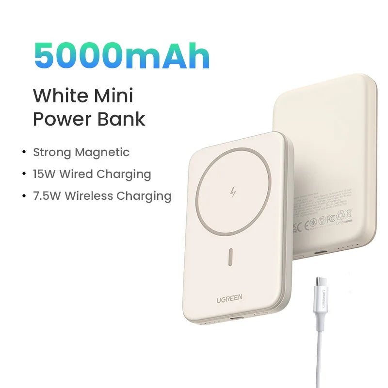 Magnetic Power Bank 10000mAh for MagSafe iPhone - Fast Wireless Charging 5000mAh White Tidesmit