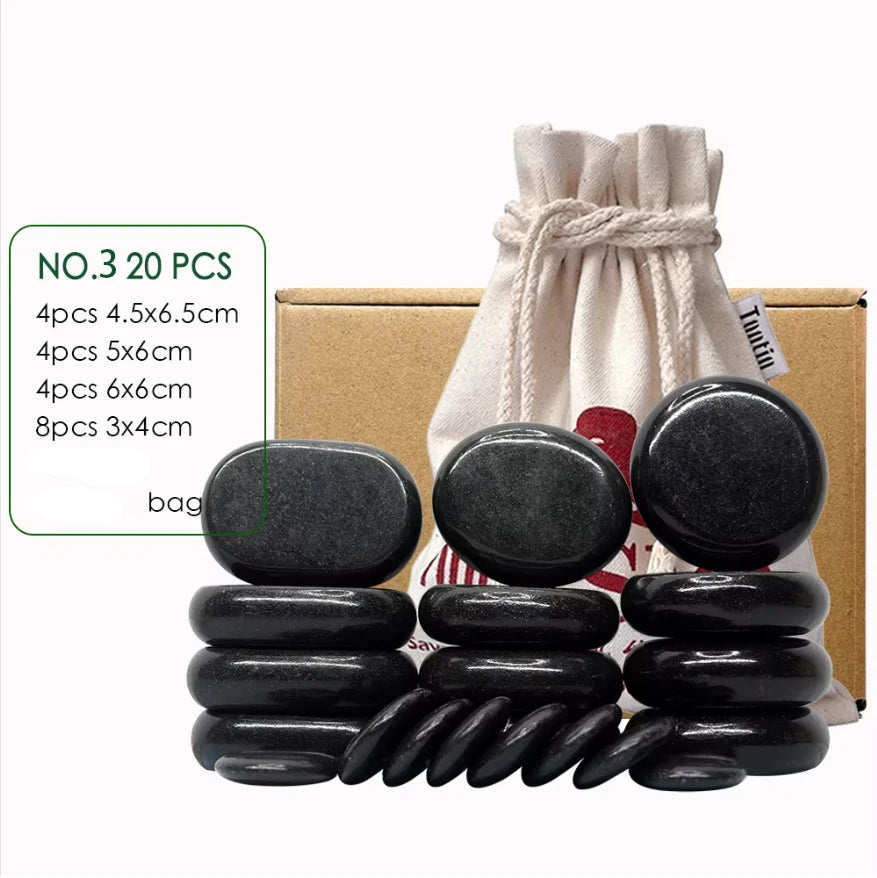 Stone Massage Set for Back Pain Relief - 20pcs Basalt by Tidesmit Back Massage Instrument Tidesmit