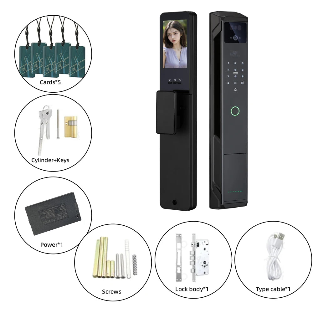 RAYKUBE 21-language Voice Camera Palm Vein Smart Fingerprint Lock Face Recognition Digital Lock With Video Call P85