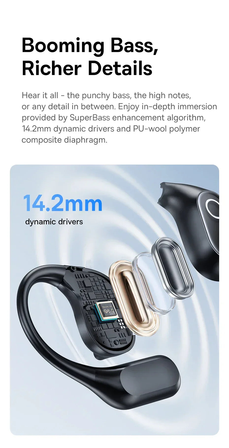 Tidesmit Open-Ear Wireless Sports Earbuds - Bluetooth Black/White Tidesmit