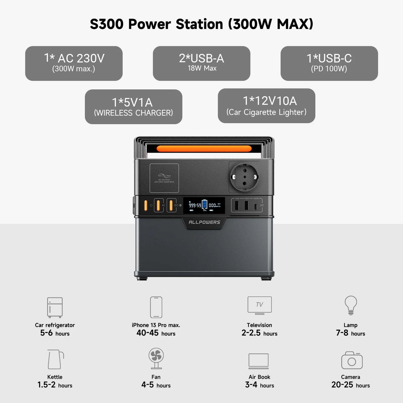 Portable Power Station 300W 288Wh Battery Backup - Fast PD Delivery Tidesmit