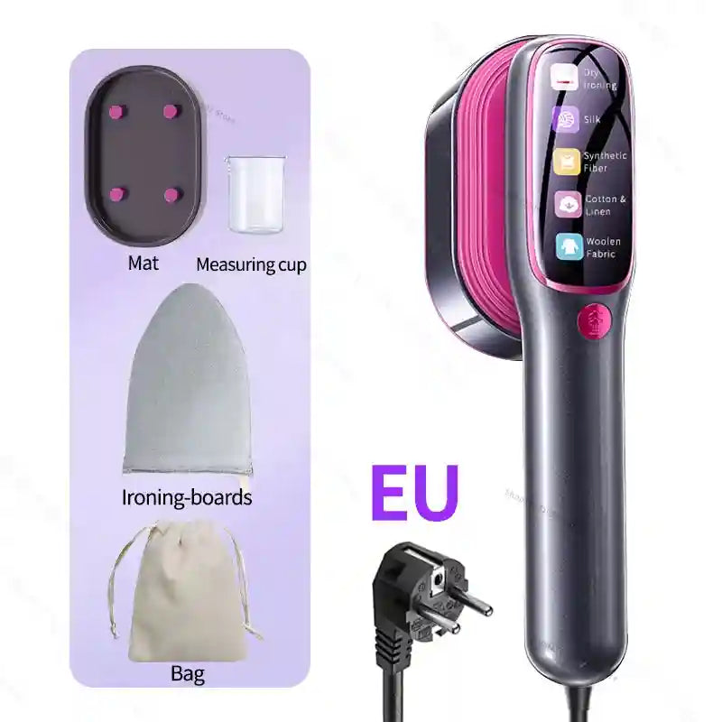 Handheld garment steamer, black with EU plug and ironing mat & measuring cup