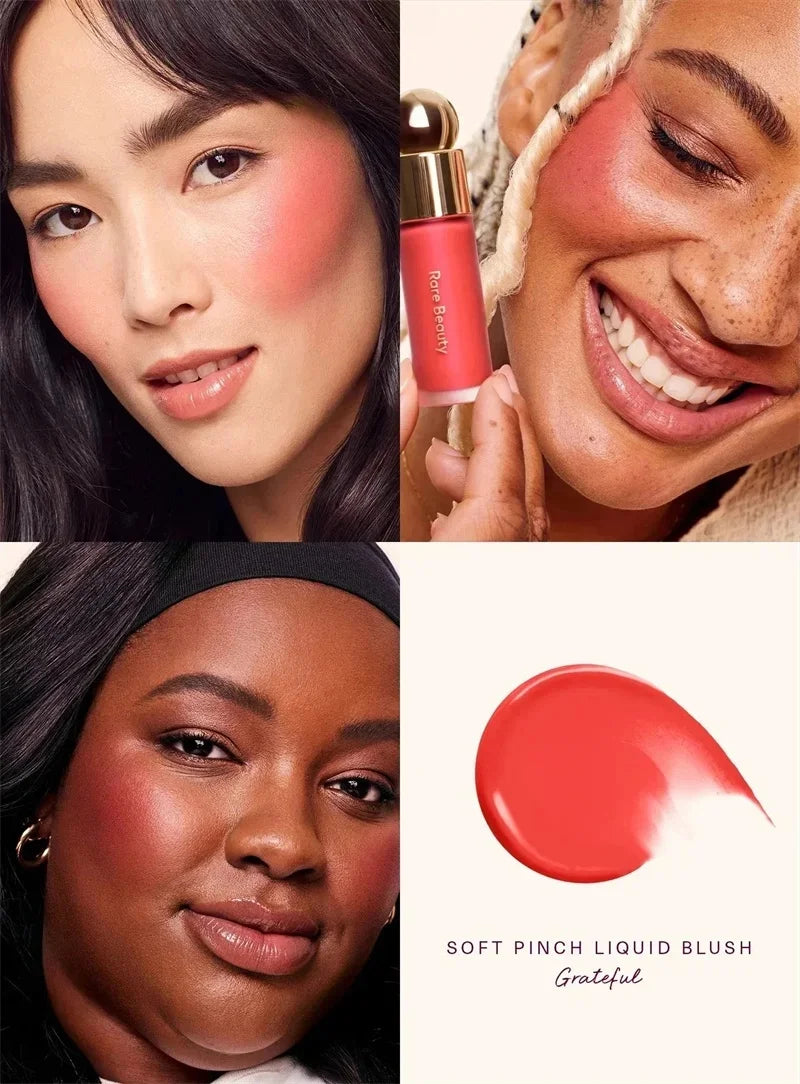 Tidesmit face makeup swatch featuring Rare Beauty silky highlighter and liquid blusher glow texture detail