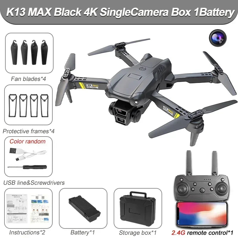 4K GPS Drone with Triple Camera - Foldable FPV Quadcopter Black 4K SingleC 1B Tidesmit