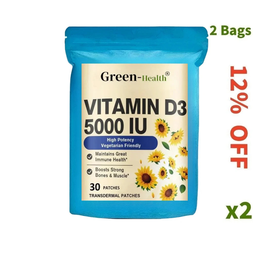 Tidesmit Vitamin D3 5000 IU transdermal patches for strong bones, muscle function, and cardiovascular health (30 pack).