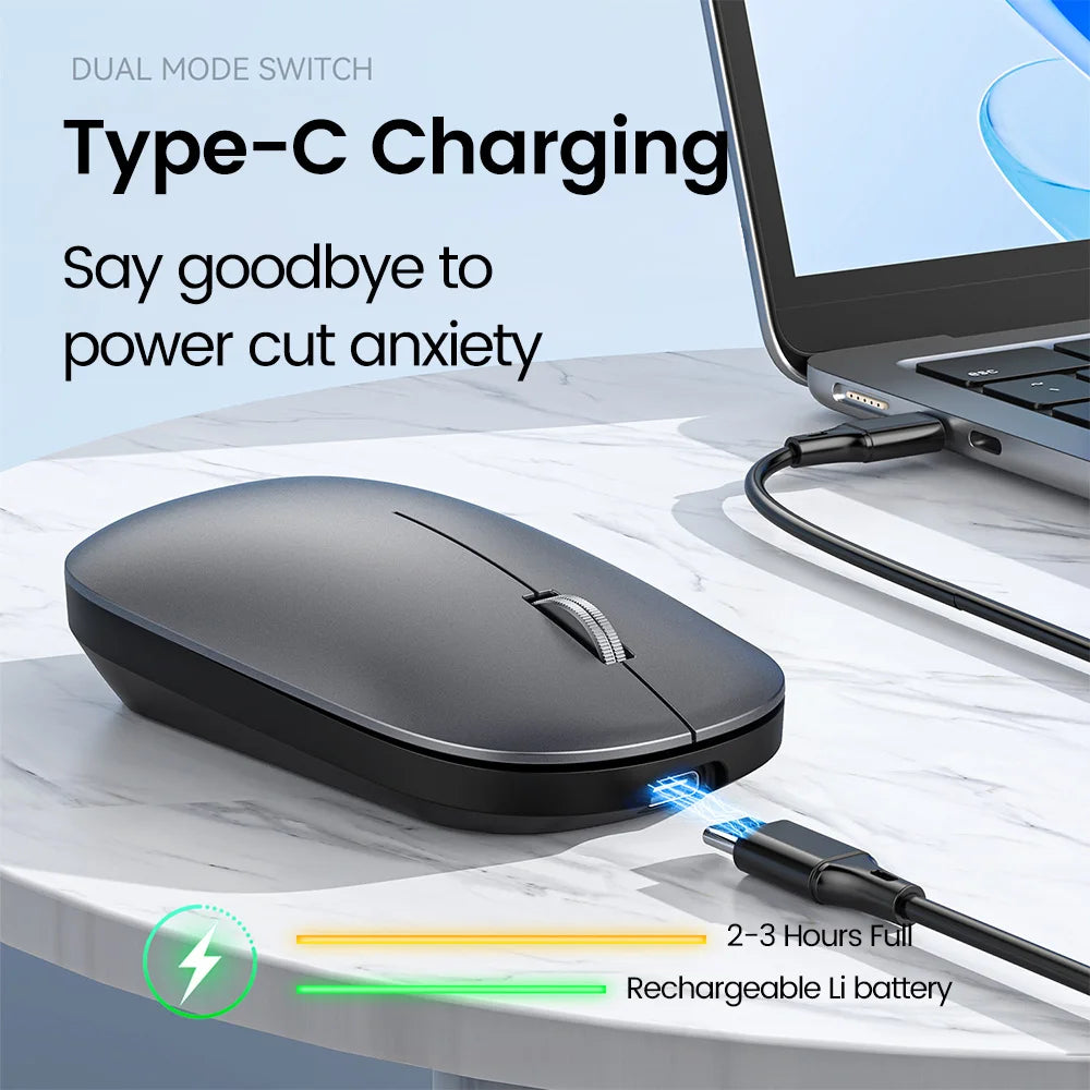 2.4G Wireless Mouse Type-C Rechargeable Bluetooth Mouse 1600DPI Silent Click Portable Office Game No-Noise Mice for PC Laptop
