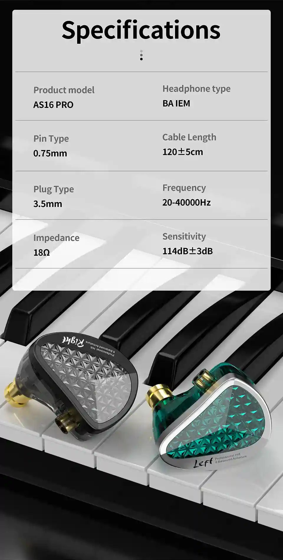 KZ AS16 Pro In-Ear Monitors | 16BA Balanced Armature Studio Audio Tidesmit