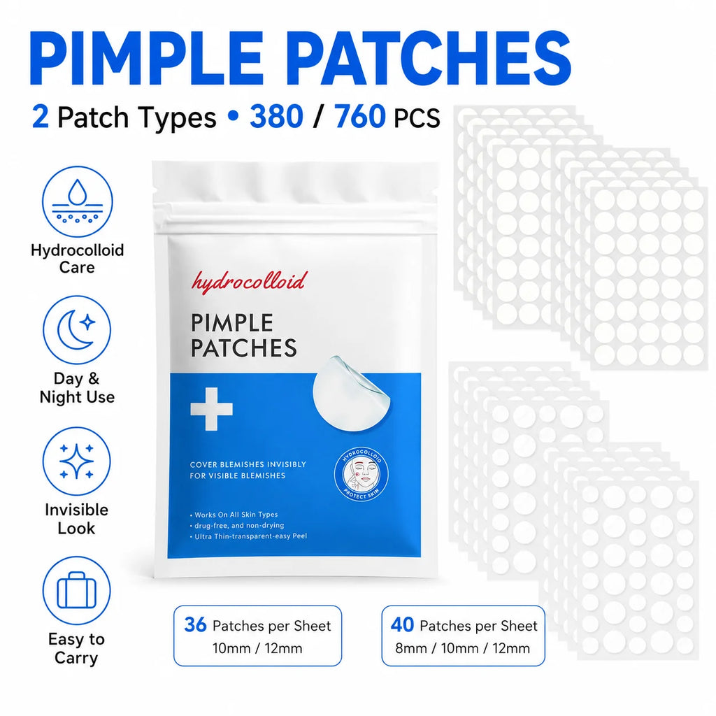 380/760pcs Hydrocolloid Pimple Patches, 2 Round Dot Types, Invisible Spot Cover Stickers, Day Night Use