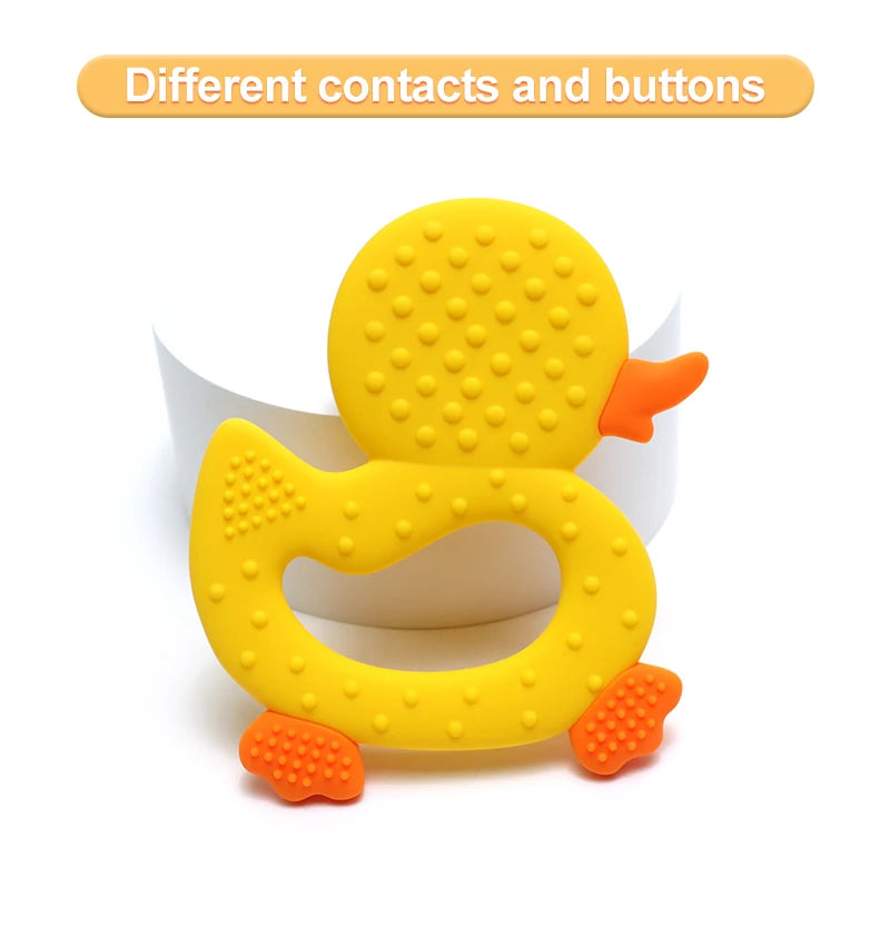 2025 Baby Duck Shape Teether Cartoon Swimming Duck Silicone Teether Baby Toy Teething Accessories