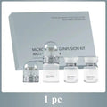 Anti-wrinkle infusion kit featuring a grey box, two micro-infusion devices, and two small bottles of peptide serum.