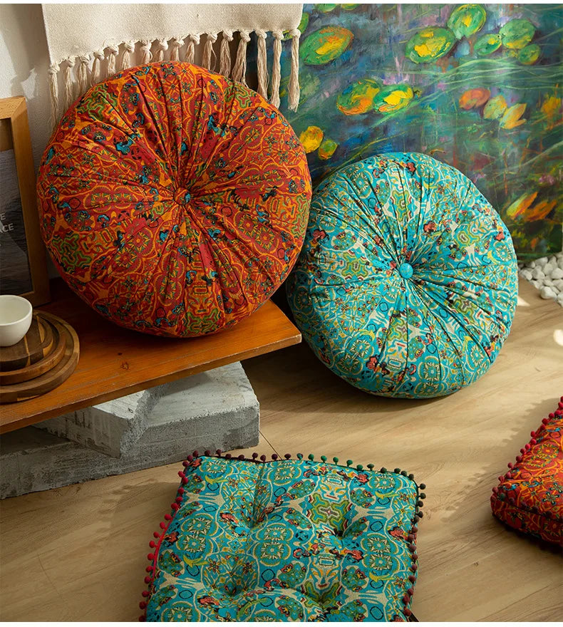 Bohemian Style Thickened Cotton Linen Cushion for Ground Lazy People with Moroccan Window Tatami Mat Pillow Puff Cushion That