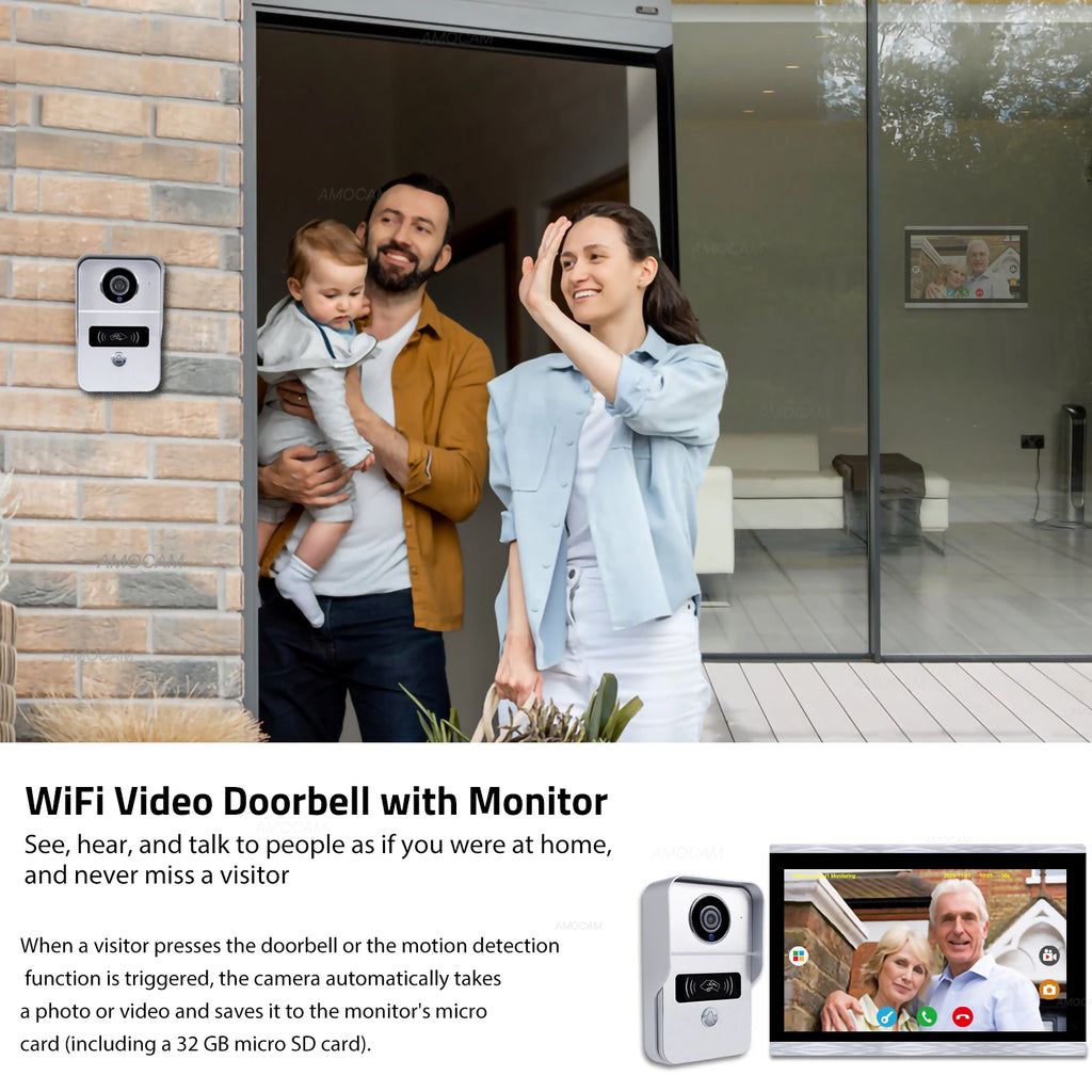 1080P 10.1 Inch Touch Screen Wifi Video Doorbell, Smart Home Video Intercom 32G Card Rceord Kit Works with Tuya ID Unlcok 4-Wire