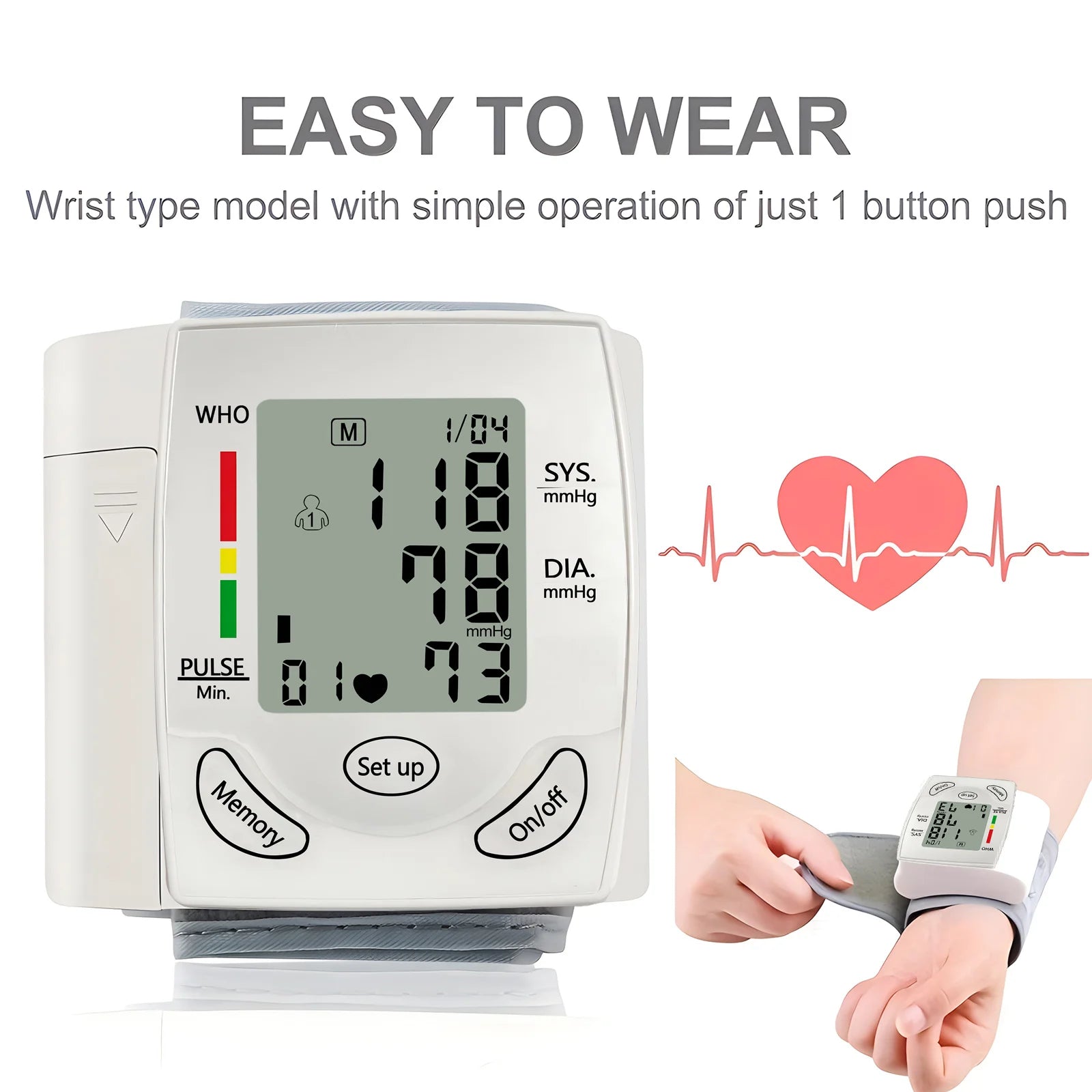 Electronic Blood Pressure Monitor Medical Home Wrist Blood Pressure Monitor Heart Rate Measuring Device Wrist Sphygmomanometer