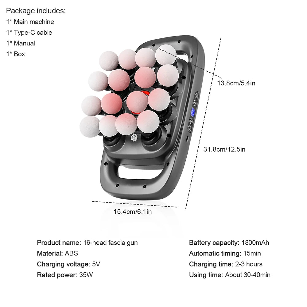 Deep Tissue Massage Gun - 16-Head Portable Electric Massager Body Shaping Massage Equipment Tidesmit