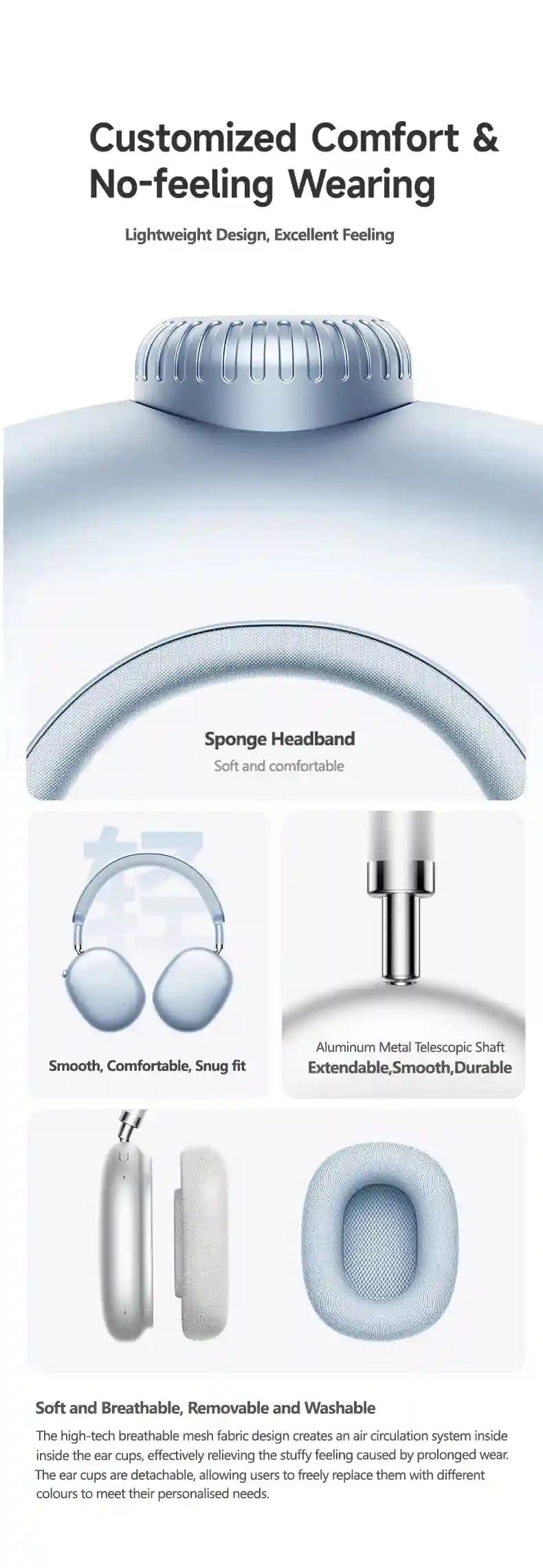 Wireless Headphones with Hybrid Active Noise Cancellation & 180H Battery Tidesmit