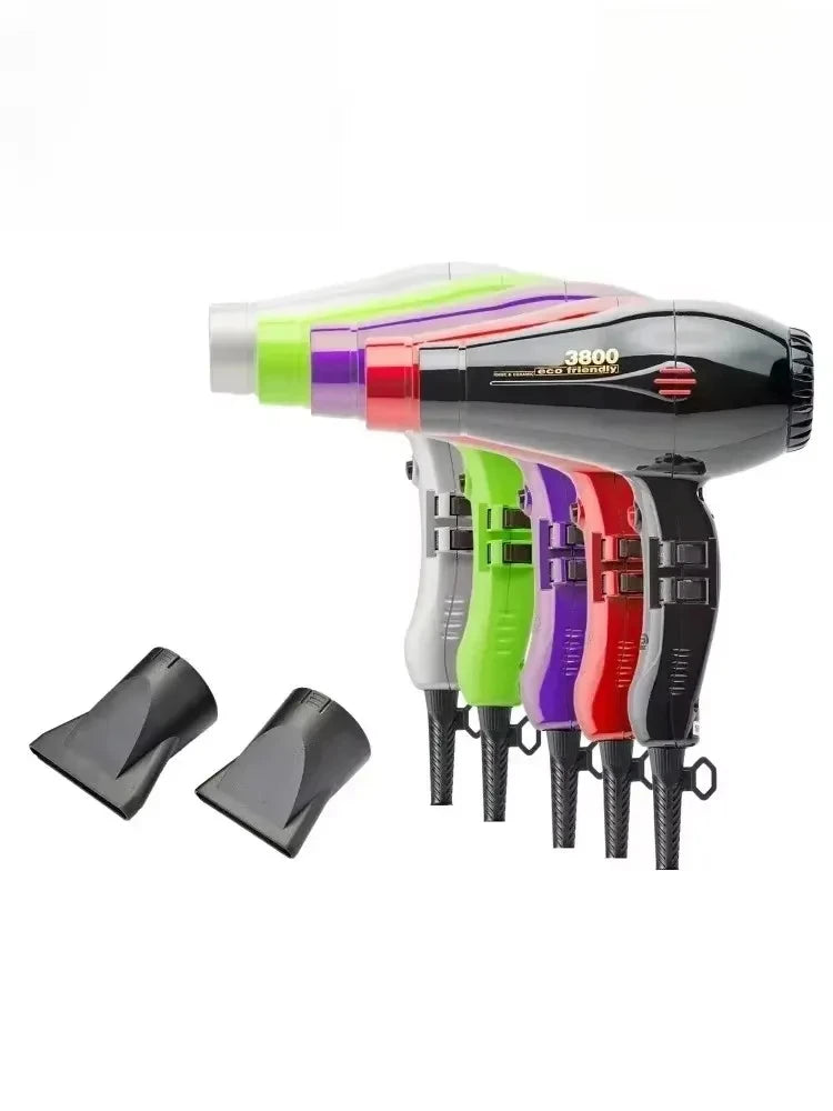 2100W professional hair dryers in various colors with two styling nozzles for fast drying and precision styling.